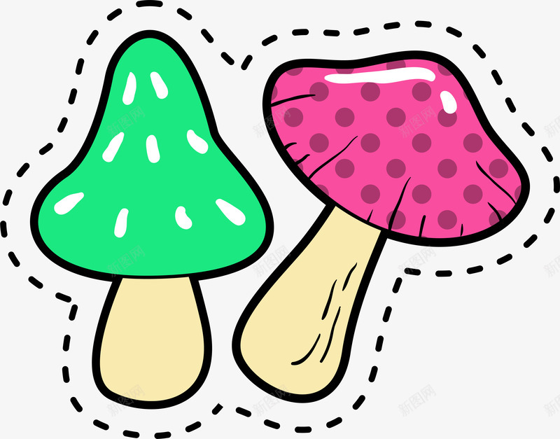 卡通彩色蘑菇png免抠素材_新图网 https://ixintu.com 卡通可爱 彩色 涂鸦 矢量图案 简单 蘑菇 虚线