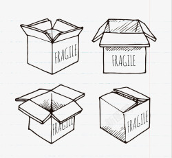 易碎品纸箱4款手绘易碎品包装纸箱矢量图高清图片
