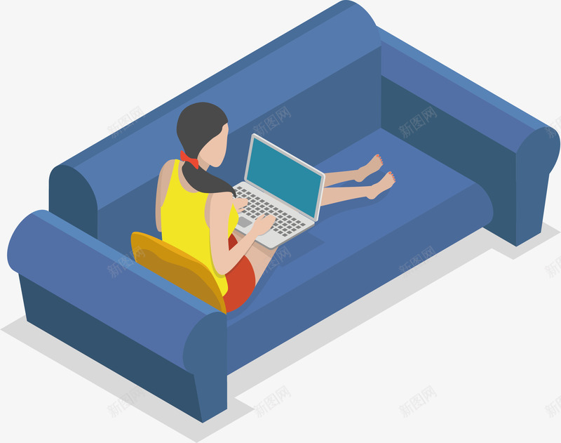 女孩沙发上玩电脑png免抠素材_新图网 https://ixintu.com 女孩 沙发 电脑