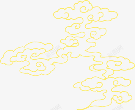 黄色传统手绘云纹png免抠素材_新图网 https://ixintu.com 传统 黄色
