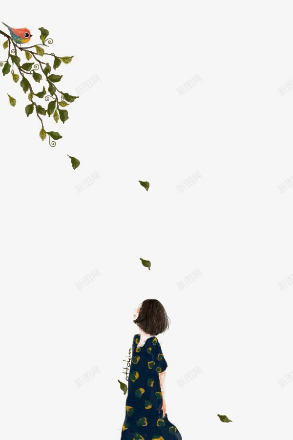 落叶中走过的女孩png免抠素材_新图网 https://ixintu.com 唯美 小鸟 手绘小女孩 树叶 漂浮的叶子 翅膀落叶