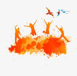 橙色创意青年节人物剪影插画素材