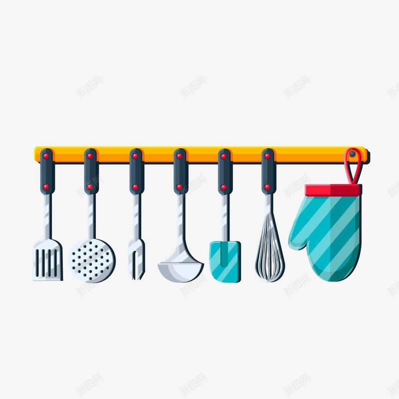 厨房用品厨具png免抠素材_新图网 https://ixintu.com 厨具 厨房用品 打蛋器 汤勺 背景装饰 隔热手套 餐具