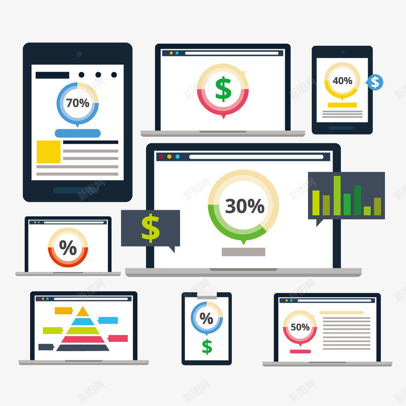 互联网数据矢量图eps免抠素材_新图网 https://ixintu.com 手机 电脑 金融 金钱 矢量图
