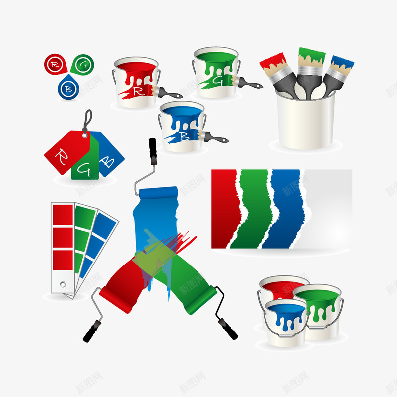 装修用品矢量图ai免抠素材_新图网 https://ixintu.com 刷子 油漆 油漆桶 装修用品 矢量图
