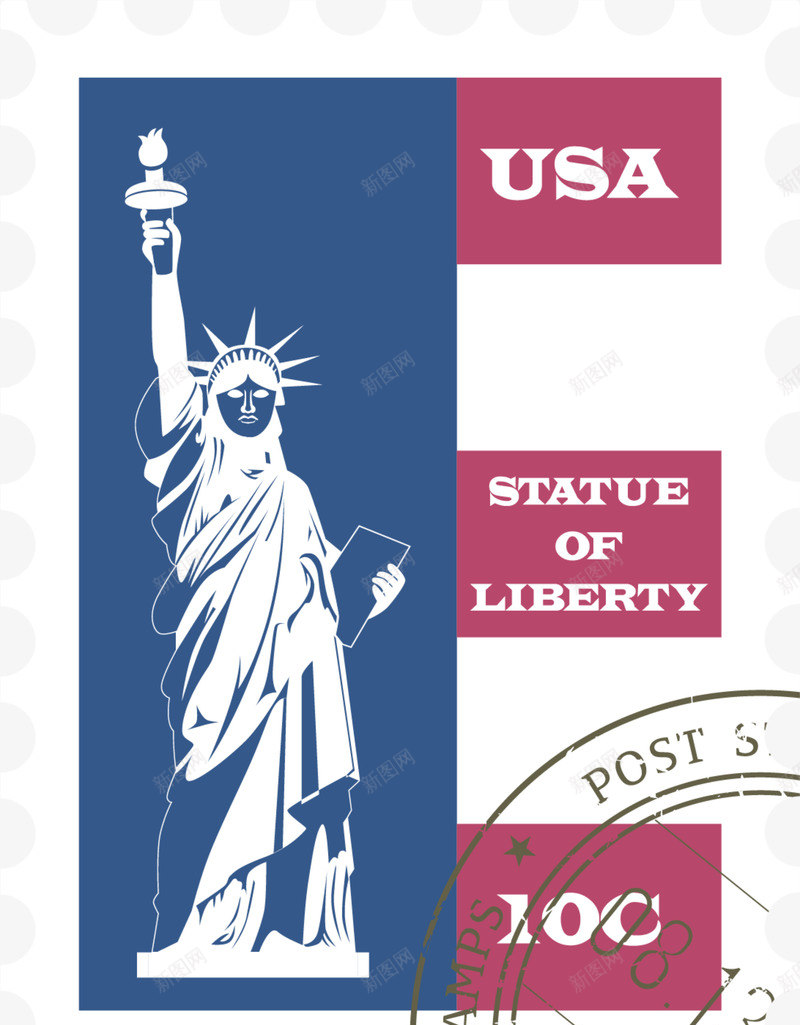 创意美国邮票png免抠素材_新图网 https://ixintu.com usa 创意邮票 白色雕像 绿色印章 美国邮票 自由女神像