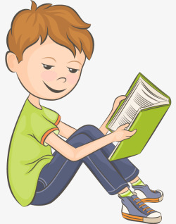 专心读书坐着读书的男孩卡通图高清图片