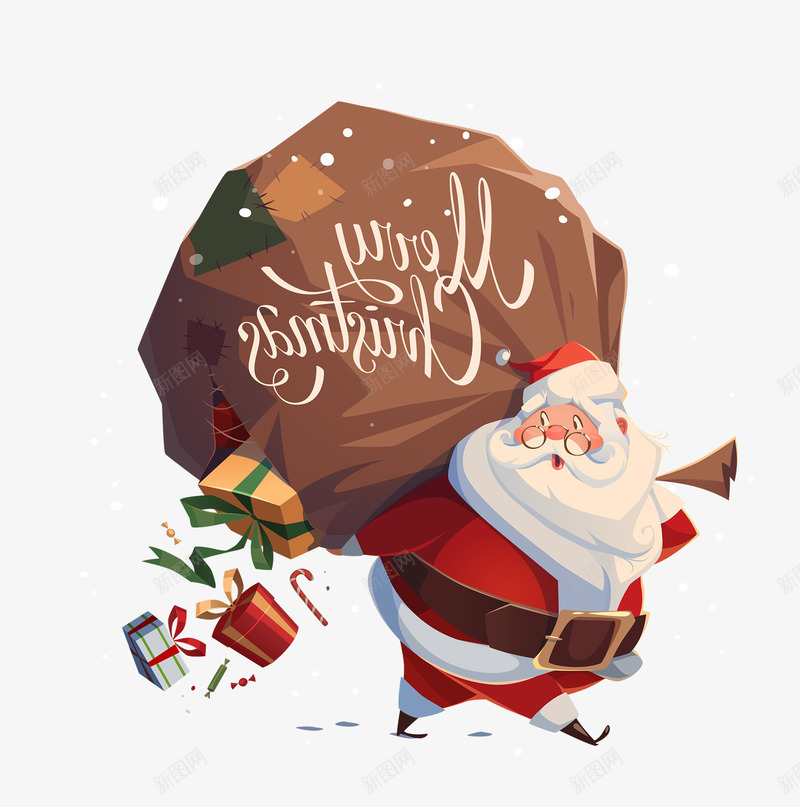 背礼物的圣诞老人元素png免抠素材_新图网 https://ixintu.com Christmas Merry 卡通人物 圣诞老人 圣诞节老公公 礼物 礼盒 背包袱的圣诞老人 背着包袱 背袋