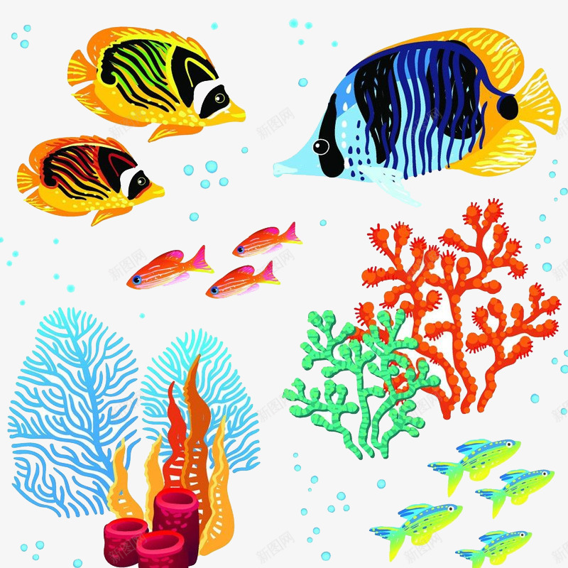 卡通海洋世界png免抠素材_新图网 https://ixintu.com 卡通 珊瑚 美丽的海底世界 鱼
