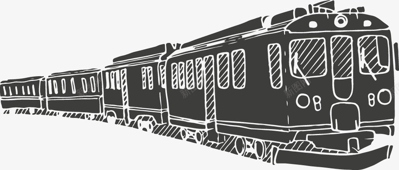 手绘黑色火车png免抠素材_新图网 https://ixintu.com 创意图 卡通 可爱 彩色图 手绘图 火车 简单 背景 黑色
