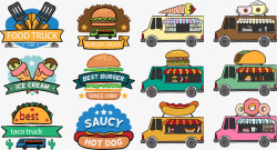 可移动的卡通快餐车食物标签矢量图高清图片