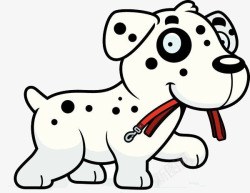 红色斑点狗卡通宠物狗叼着链子高清图片