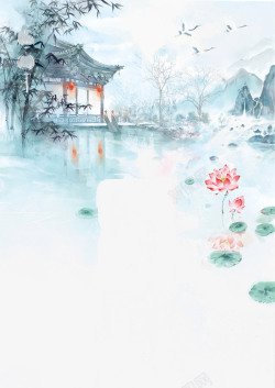 彩色水墨画中国古风水彩插画高清图片