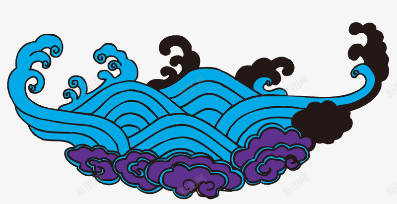 蓝色线条中国风水纹png免抠素材_新图网 https://ixintu.com 中国风水纹 云朵 海浪 紫色 蓝色