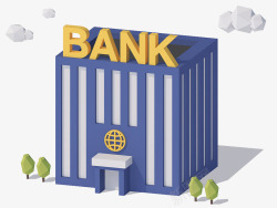 商务插图素材立体银行建筑背景高清图片