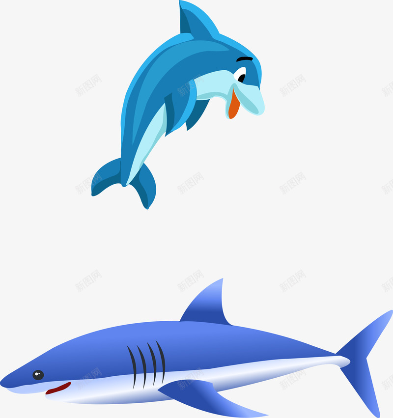 海底鱼类矢量图ai免抠素材_新图网 https://ixintu.com 海豚 蓝色 鲨鱼 矢量图