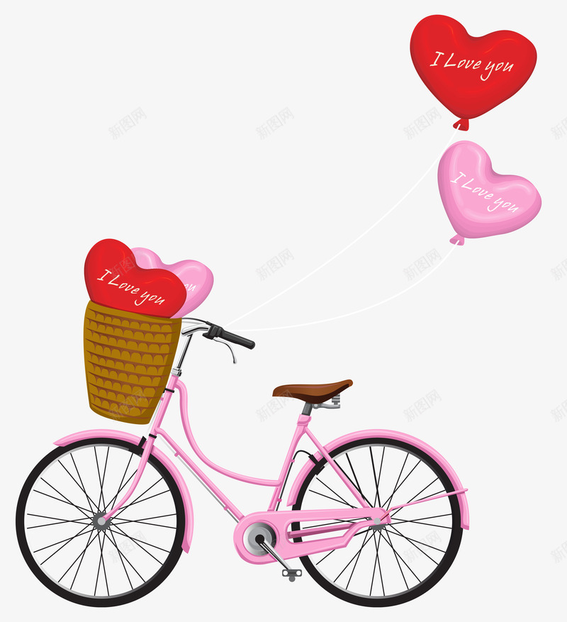 手绘粉色自行车心形气球png免抠素材_新图网 https://ixintu.com 心形 手绘 气球 爱情 粉色 自行车
