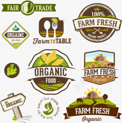棕色徽章时尚绿色农场图标标签高清图片