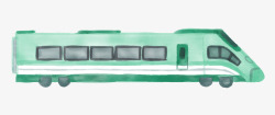 版绘绿色水彩绘火车头高清图片