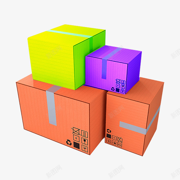 卡通彩色箱子psd免抠素材_新图网 https://ixintu.com 卡通 彩色箱子 盒子 箱子 紫色 纸盒 纸箱 黄绿色