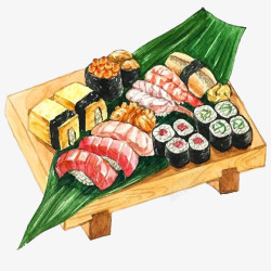 鱼肉美食寿司美食手绘插画图高清图片