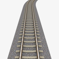 直行轨一段弯形棕色木头直行火车轨高清图片