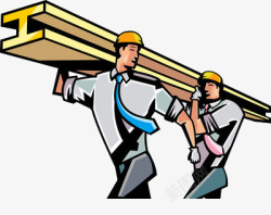 装修服务卡通建筑工人抬木板高清图片