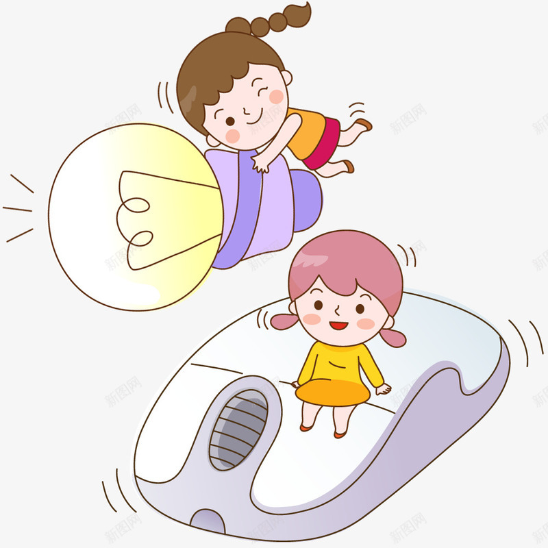 灯泡和鼠标png免抠素材_新图网 https://ixintu.com 卡通 女孩 手绘 灯泡 电脑 简图 黄色的 鼠标