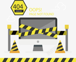 404页面报错插画路障封锁电脑错误页面高清图片