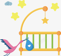 卡通可爱婴儿用品婴儿床矢量图素材