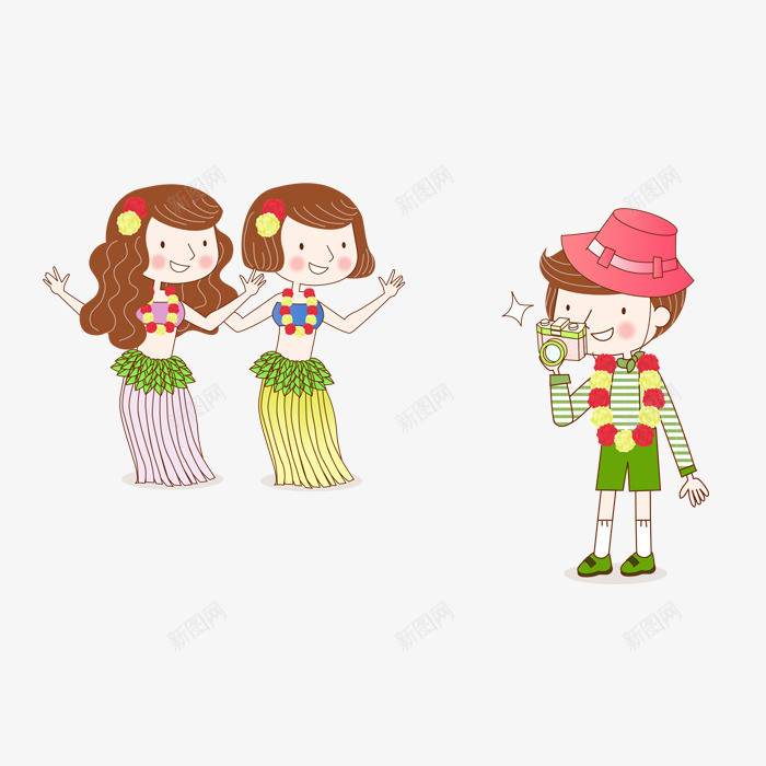 女孩拍照png免抠素材_新图网 https://ixintu.com 卡通 女孩 手绘 拍照 沙滩 男孩 红色 绿色