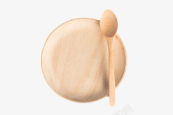 棕色木勺棕色木质纹理盛着木勺子的圆木盘高清图片