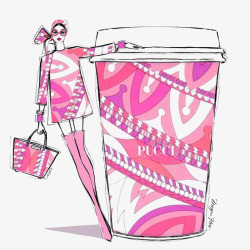 彩妆女模粉色咖啡杯高清图片