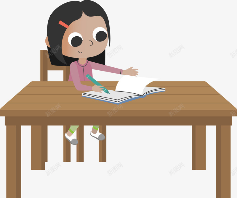 开学季学习的小女孩png免抠素材_新图网 https://ixintu.com 写作业 学习的小女孩 学生 开学季 开心 棕色桌子