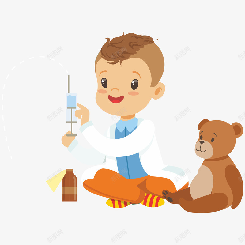 卡通小熊和男医生png免抠素材_新图网 https://ixintu.com 动物 医生 卡通 可爱的 小熊 手绘疫苗打针插画 打针 男孩 疫苗打针 针管