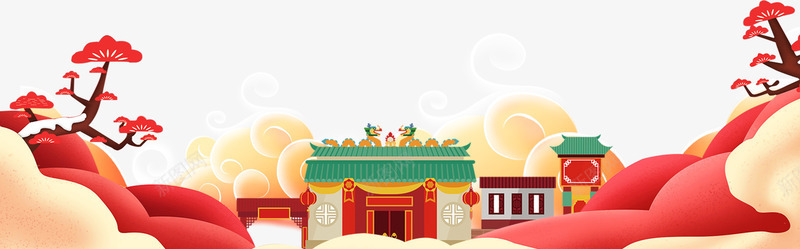 春节新年大门梅花云彩祥云png免抠素材_新图网 https://ixintu.com 云彩 大门 新年 新年元素 新年物料 新年素材 新年质感 春节 梅花 祥云