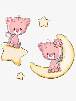 粉色玩偶素材坐在星星与月亮上的熊高清图片