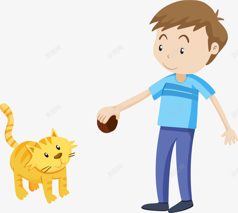 男孩和猫咪png免抠素材_新图网 https://ixintu.com 人与宠物 人和宠物 养宠物 卡通 宠物猫 小男孩 猫咪
