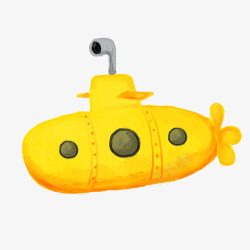 黄色卡通手绘潜水艇素材