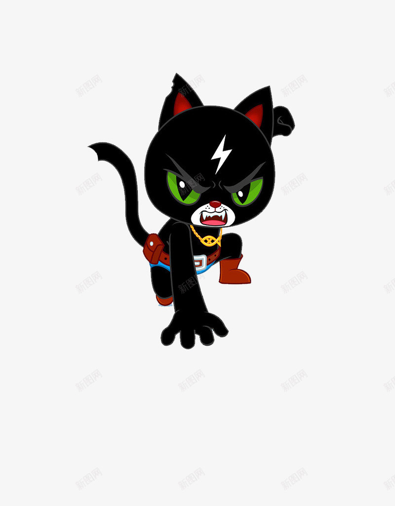 酷酷的闪电猫png免抠素材_新图网 https://ixintu.com 卡通 酷 闪电猫 黑色