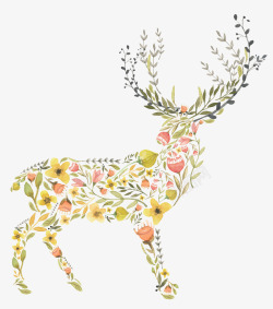 清新小鹿手绘花朵麋鹿高清图片