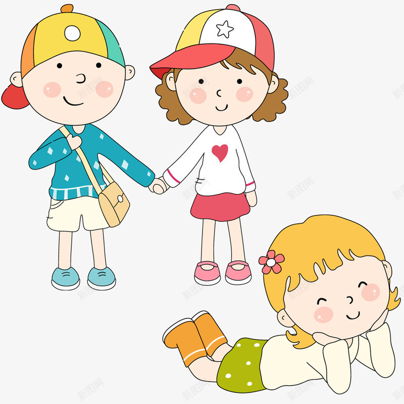 三个小朋友png免抠素材_新图网 https://ixintu.com png图形 png装饰 卡通 女孩 小朋友 男孩 装饰