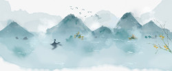 水墨鸟船中国风手绘水墨风景山水徽派建筑24高清图片