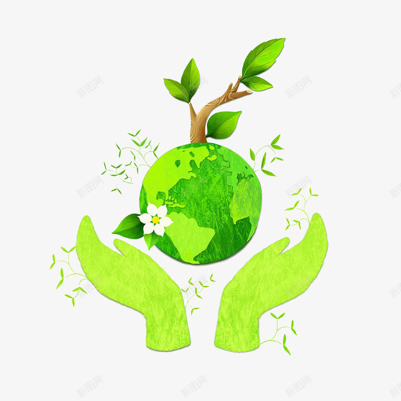 环境保护插画png免抠素材_新图网 https://ixintu.com 再循环 双手捧着地球仪 拿着 树枝 环境保护插画 球体 绿叶 绿色