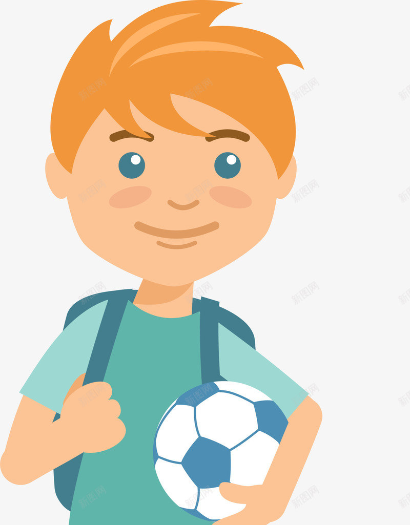 背着书包的可爱小男孩png免抠素材_新图网 https://ixintu.com 可爱小男孩 开学季 开心 拿着足球 背着书包 蓝色书包