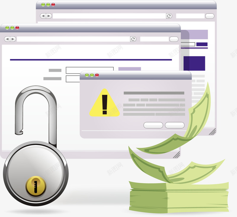 网络现金安全矢量图ai免抠素材_新图网 https://ixintu.com 上锁 保险 纸币 网站 网络安全 网页 货币 钱 锁 矢量图