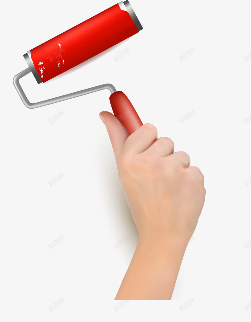 红色油漆滚筒png免抠素材_新图网 https://ixintu.com 刷油漆 油漆刷 油漆滚筒 红色滚筒 装修 黄色手掌