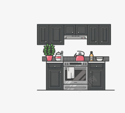 灰色欧式风格厨房装修图矢量图素材