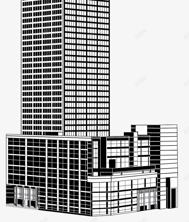 方形立体黑白大楼png免抠素材_新图网 https://ixintu.com 卡通风格 城市摩天大楼 方形 方形黑白大楼 矢量大楼 立体 黑白