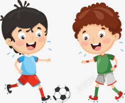两个踢足球的小男孩矢量图素材